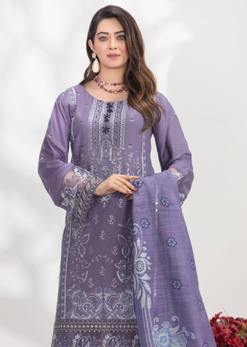 Hareemz Viscos Monark Digital Stitched 3 Piece Suit Color Light Purple