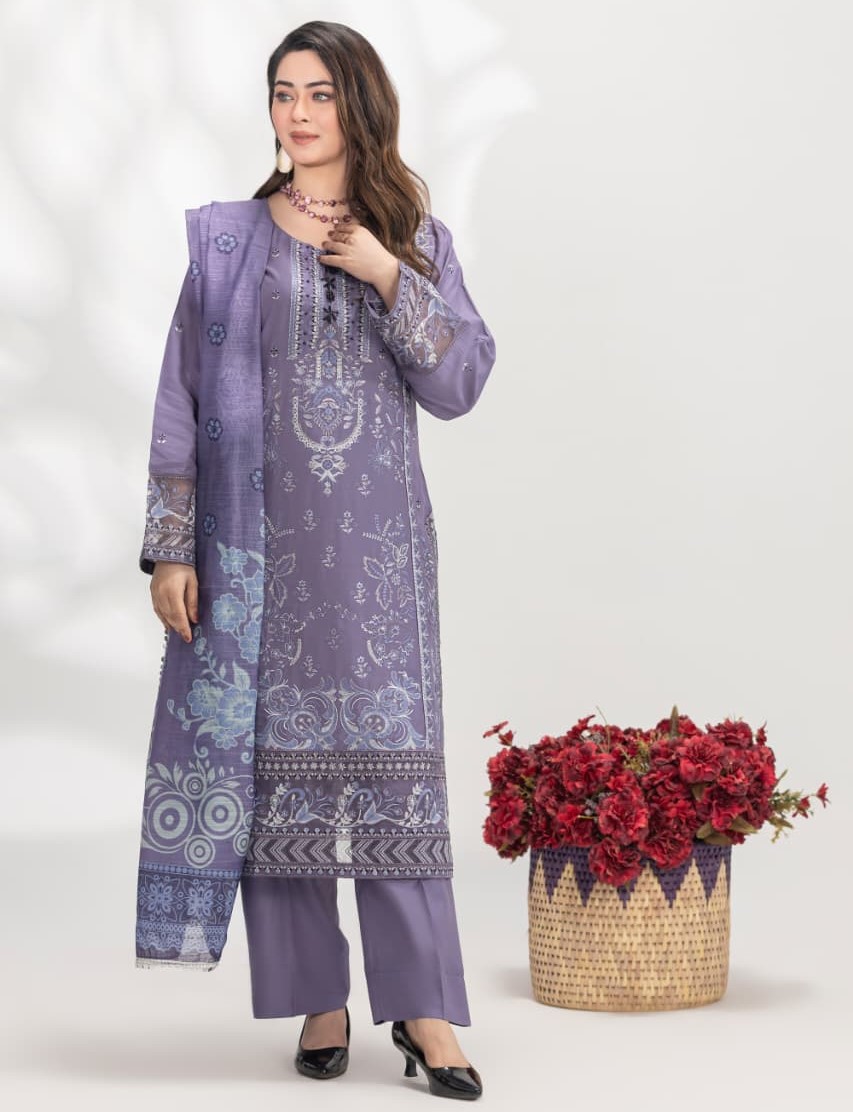 Hareemz Viscos Monark Digital Stitched 3 Piece Suit Color Light Purple
