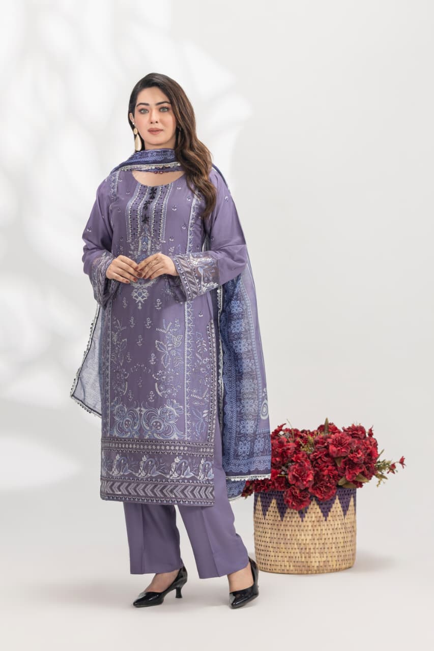 Hareemz Viscos Monark Digital Stitched 3 Piece Suit Color Light Purple