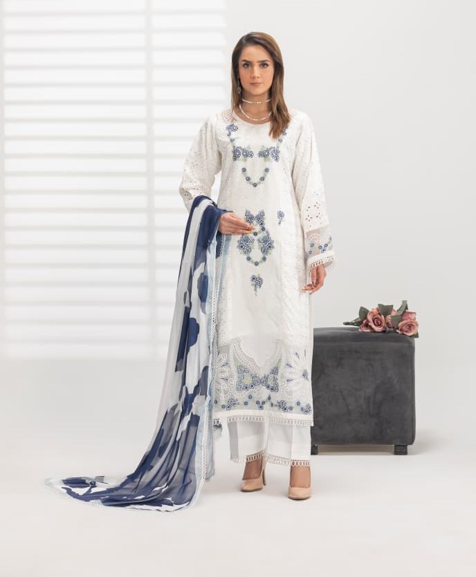 Hareemz Viscos Chicken Kari Silk Dupptta digital Stitched 3 Piece Suit