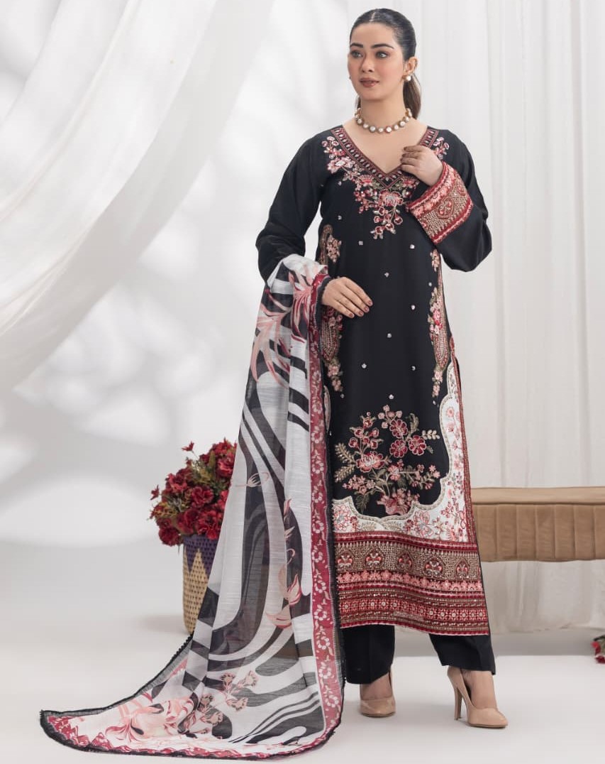 Hareemz Viscos Monark Digital Dupptta Stitched 3 Piece Suit