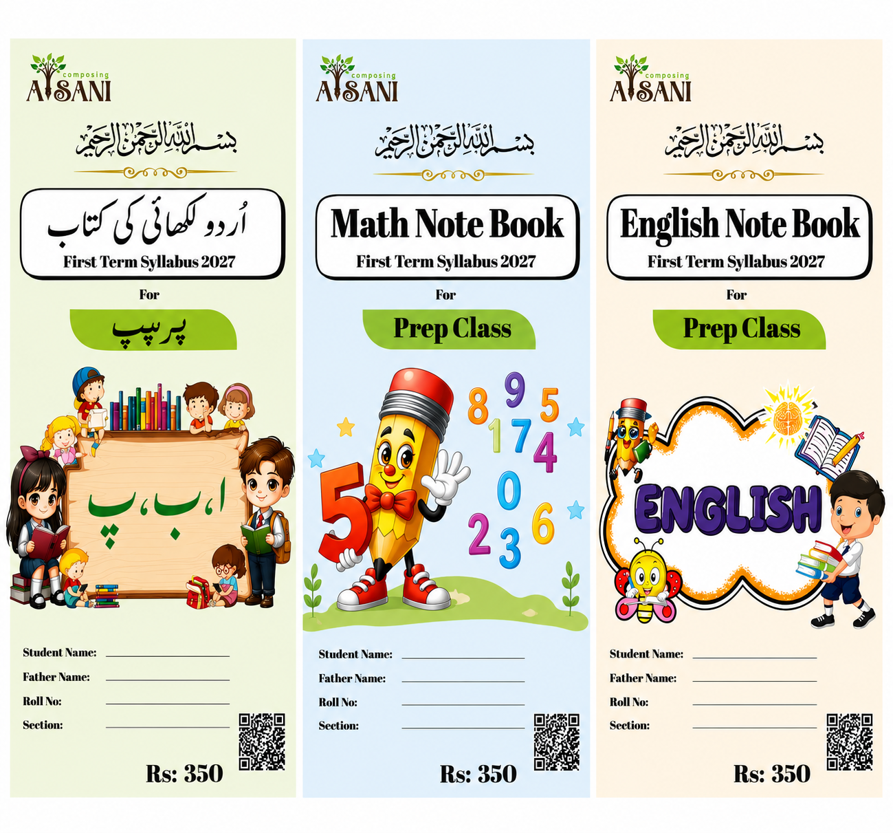 Play Group First Term Syllabus Notebooks 2027 | Math, English & Urdu | Premium School Notebook Covers