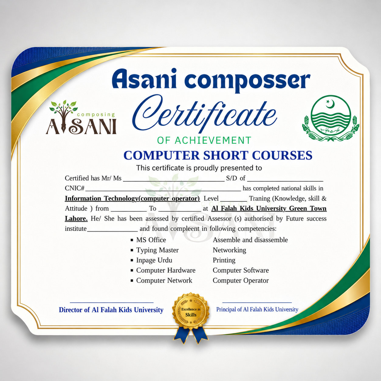 Professional Computer Course Certificate Design – Celebrate Success with Excellence